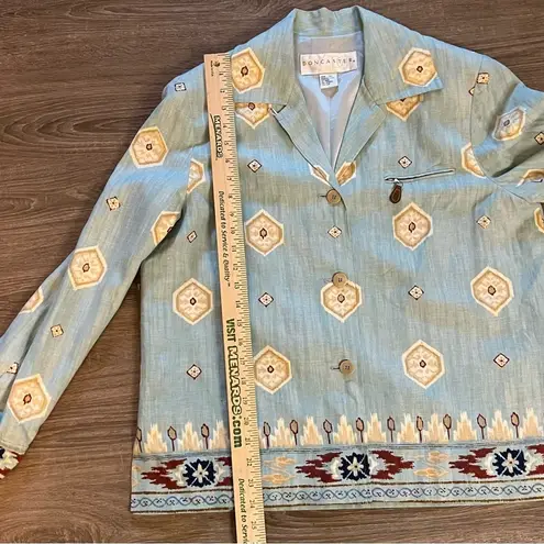 Doncaster 100% Linen Button Down Sports Blazer Jacket Women Size 12 Aqua Aztec