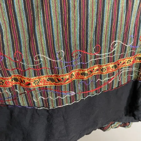 Striped Wrap Skirt Floral Embroidery Boho Flowers Ribbon Tie Waist Green Red Size undefined