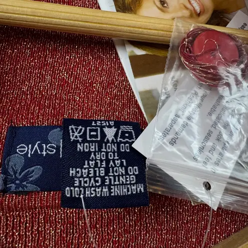 Susan Graver Style Womens Red Gold Metallic Lurex Button Front Shirt 2X Stretch