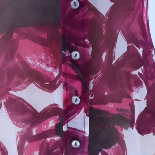Elie Tahari Abstract Floral Sheer Blouse Top Womens Feminine Bow Artsy Size XS