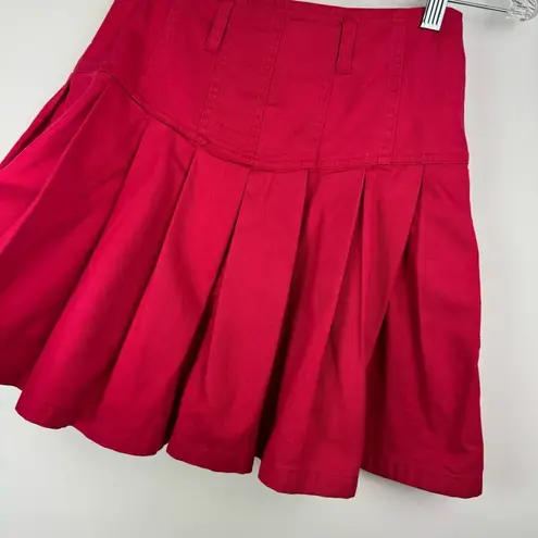 Vtg Y2K Corset Waist Red Pleated Mini Skirt Sz 2 High Rise Button Fly