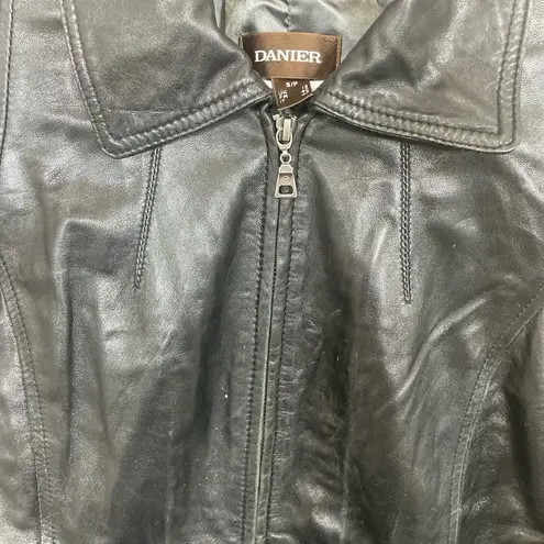 DANIER Vintage Leather Jacket Size S Black Biker Moto Two Way Zipper Grunge