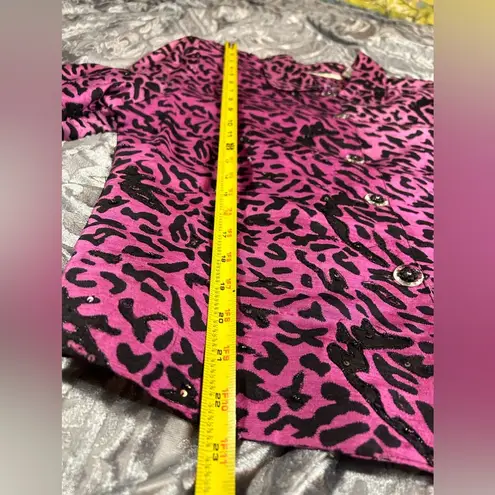 Purple Silk Sequin/Beaded Leopard Print Lined Buttonup Size M