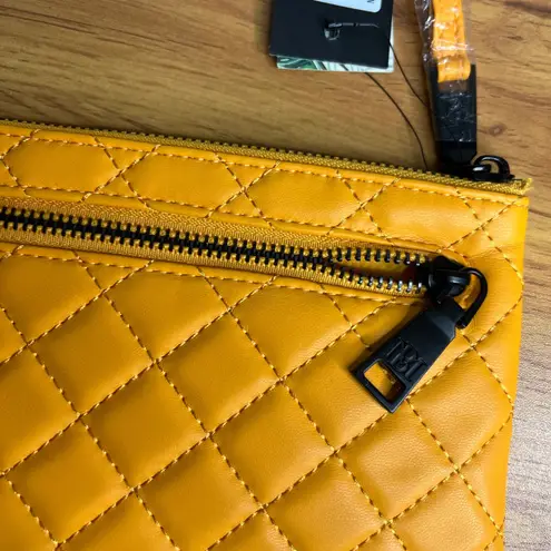 Badgley Mischka Studio Yellow Diamond Quilted Vegan Leather Clutch 7x4.5 NWT
