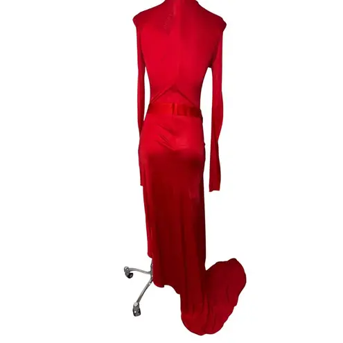 David Koma Satin Bow Detail Asymmetric Long Dress in Red 6 UK 10 New Womens Gown