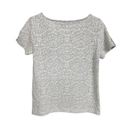 Jane and Delancey Women's Sz S Top White Gray Lace Overlay Short Sleeve Stretch