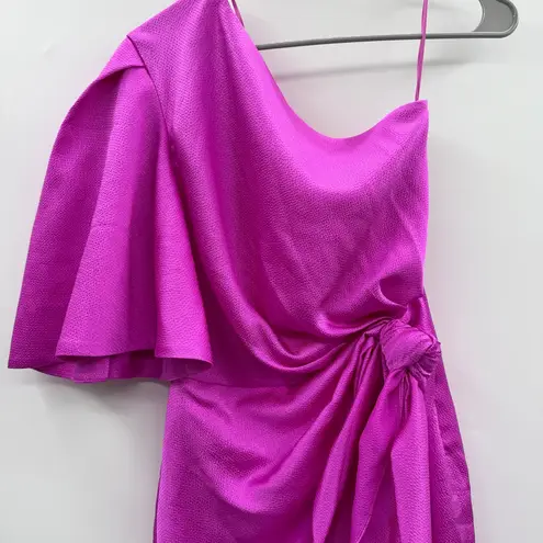 Solace London Marcie One Shoulder Draped Knot Mini Dress in Fuchsia Pink Sz 2