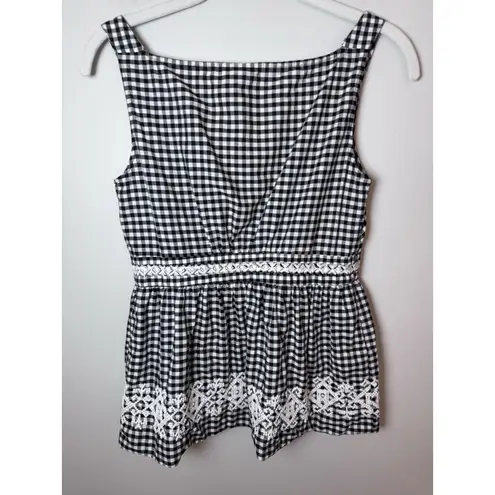 Shoshanna Gingham Sleeveless Embroidered Blouse Size 4