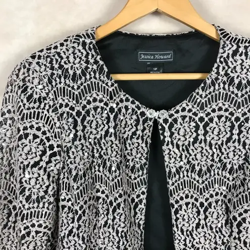 Jessica Howard Tan/Black Lace Shrug Cardigan, 12P