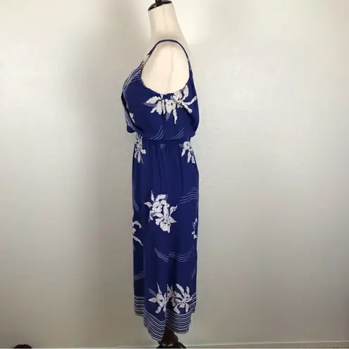 Vintage 70’s Young Edwardian spaghetti strap surplus Hawaiian print sundress S* Blue