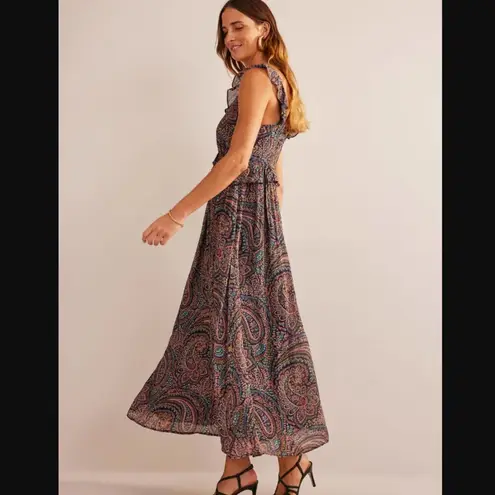 Boden USA Boden Tie-Back Navy Paisley Print Ruffled Maxi Dress Petite 6P NWT