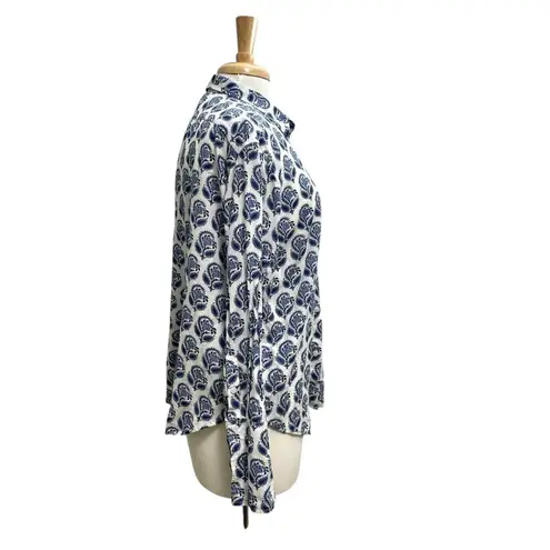 J. Crew Paisley Floral Block Print Button Down Shirt Preppy Blue White size 12