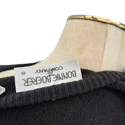 Bonnie Boerer Vintage Sweater Puff Sleeve Flower Applique Knit Size Medium Black