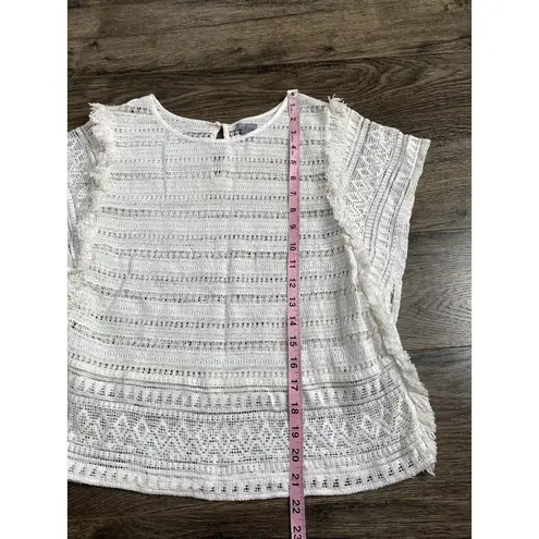 Aerie Womens  Crochet Cream Fringe Short Sleeve Top 100% Cotton Size M‎