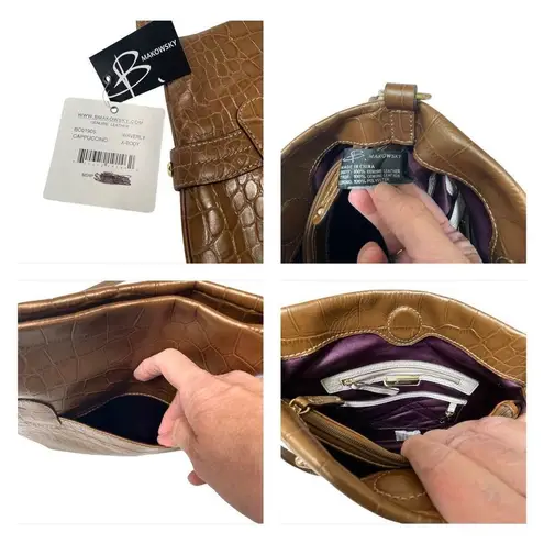 B Makowsky Waverly Women's Croc Embossed Leather Cappuccino Shoulder Crossbody