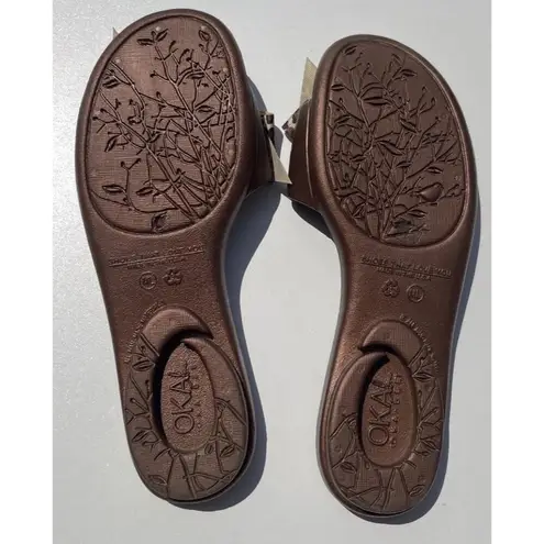 OKABEE FLIP FLOPS COPPER WITH Leopard print Tie SIZE ML 8/9 RARE USA Made Brown