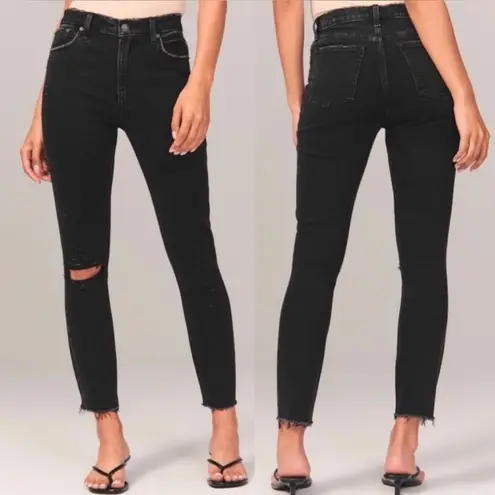 Abercrombie & Fitch A&F Curve Love Skinny High Rise 28 Black Ripped