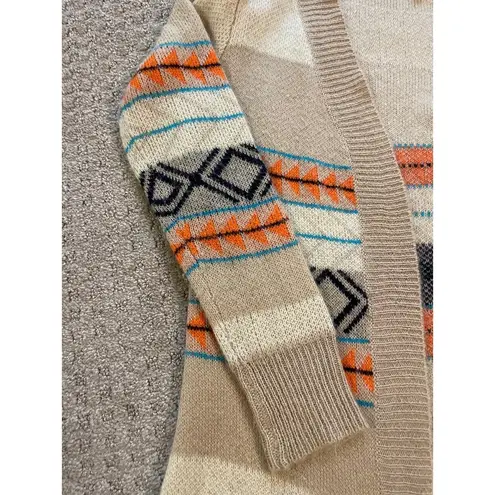 Woven Heart Brown Knit with Orange & Blue Aztec Print Open Cardigan Medium