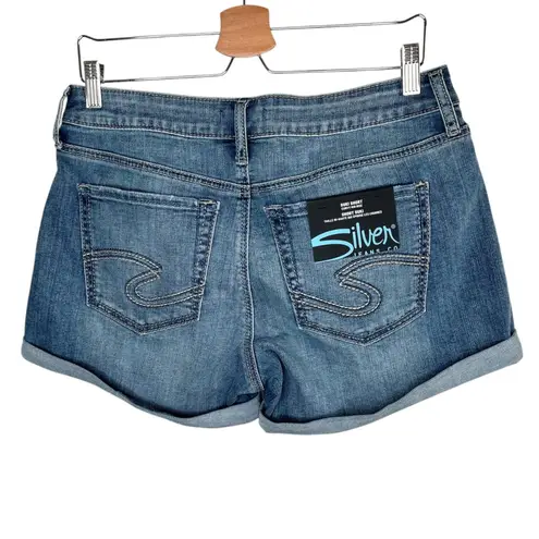 Silver Jeans Womens Curvy Mid Rise Suki Denim Shorts Size 30 Blue