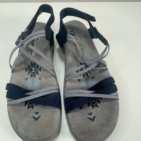 Skechers  Memory Foam Women 7 Blue Strappy Elastic Sandals Flats Boho Outdoor