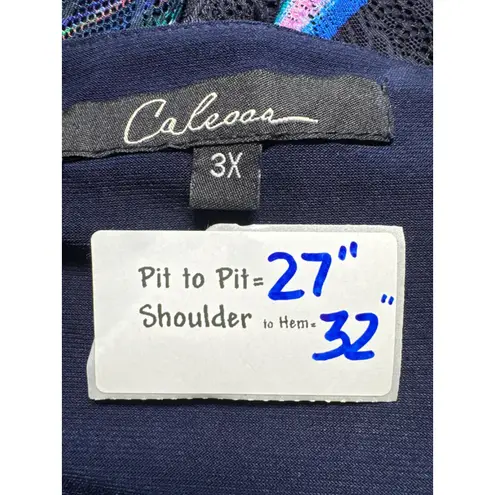 Caleesa Colorful Swirl Print Tunic Top Bell Sleeve Blouse 3X Blue Size undefined