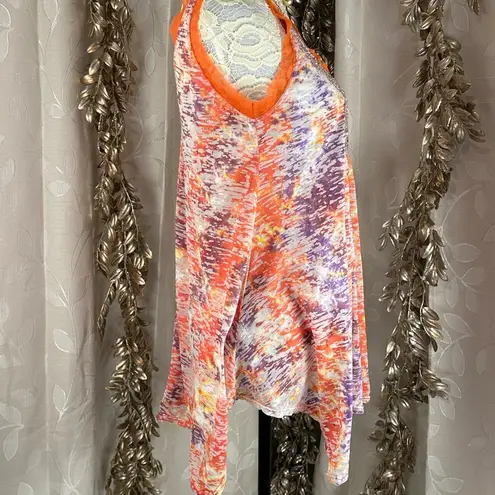 Faith Boho Beaded Sleeveless Tunic Top Medium Orange‎ Purple Tie Dye Orange