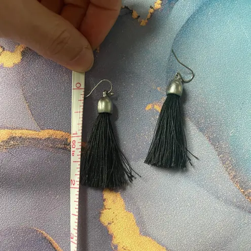 Black Tassel Earrings Silver Tone Dangle Drop Fringe Jewelry Classic Normcore