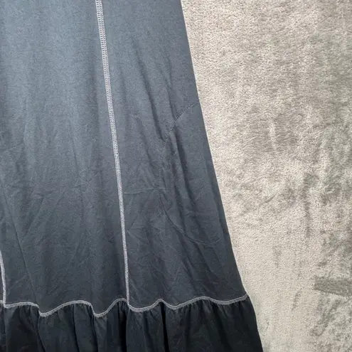 Logo by Lori Goldstein Dress Blue Midi Womens Medium Short Sleeve Tiered Casual‎