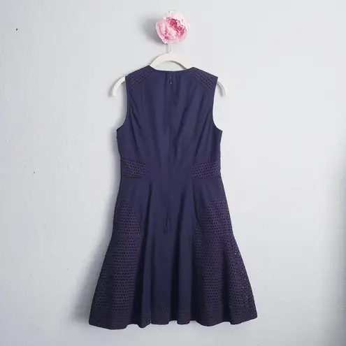 Shoshanna Navy Sleeveless Eyelet Fit And Flare Dress