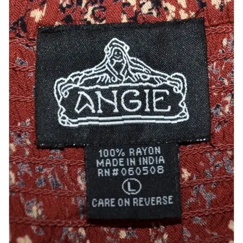 Angie Cute Dress Women’s Size L Floral Boho Puff Bell Sleeve Midi Smocked Lace