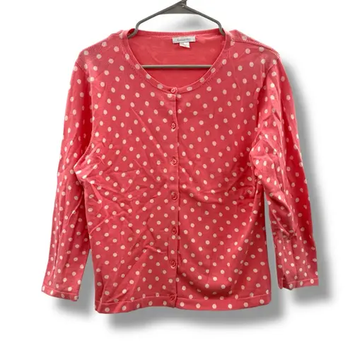 Garnet Hill Polka Dot Cardigan Women’s Size Large Pink Lightweight Knit