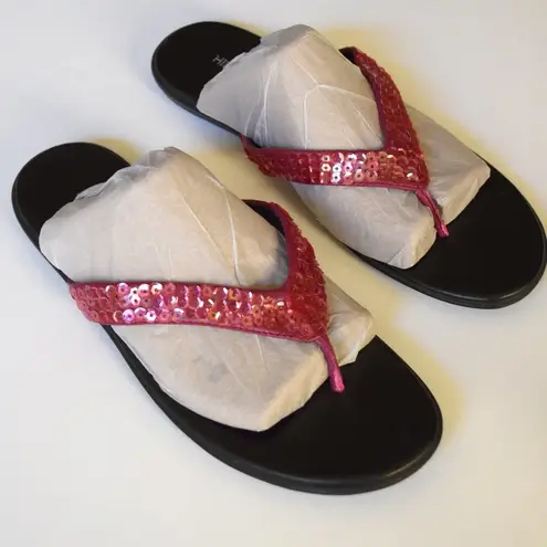 Hillard & Hanson PINK SEQUIN FLIP FLOPS, THONGS, SANDALS, SIZE 9 M