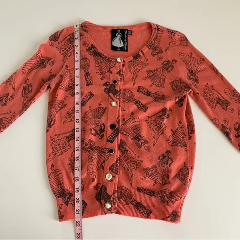 Twelve By Twelve Coral Pink and Black Fashionista Women Print Cardigan Medium