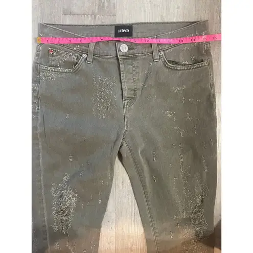 Hudson Jeans Riley Crop Relaxed Straight Loden Green Destructed Jeans size 27