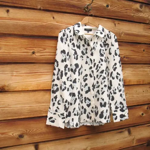 Lafayette 148 Scottie Leopard Print Silk Shirt Top Blouse