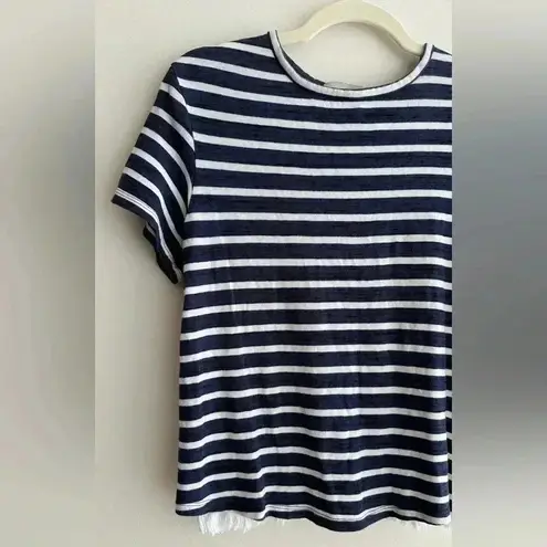 Sea New York Striped Navy Blue and White Crewneck Shirt Ruffle Back, Small