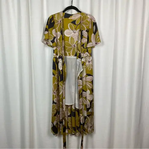 Hutch Anthropologie Mustard Yellow Floral Wrap Midi Dress Sz.XS
