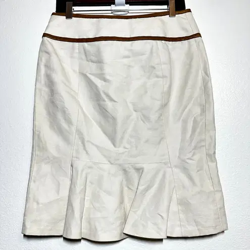 Ralph Lauren  A-Line Skirt Ruffled Hem Pleated Cinch Back Double Belted White 6