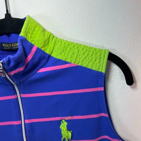 Polo Golf Ralph Lauren Women's 1/4 Zip Shirt Blue Pink Sleeveless Big Pony Large