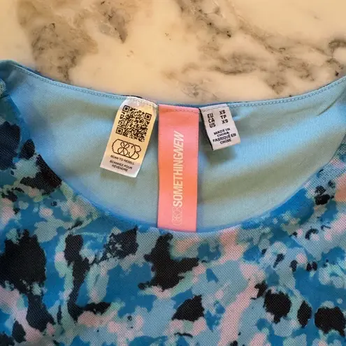 NWOT Something New Serena Print Sleeveless Mesh Maxi Dress Malibu Blue XS