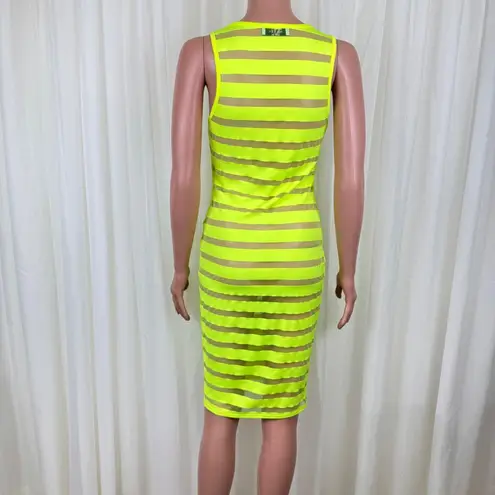 Women's Magia USA Neon Stripe Mesh Accent Midi Dress Cover Up *No Size Tag* Yellow