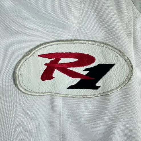 Castle Streetwear White Gray Full Zip Lined Mock Neck Motorcycle Jacket Size 10