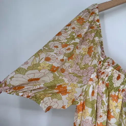 Mittoshop Floral Smocked Short Sleeve Mini Dress size XL NWT Retro Print Boho