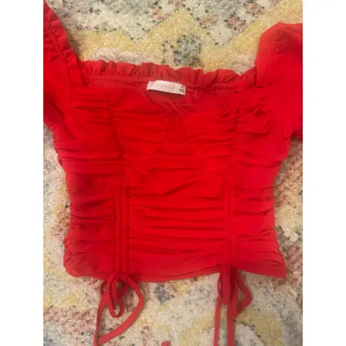 Women's O. Vianca Red Ruched Drawstring Crop Top M Size M