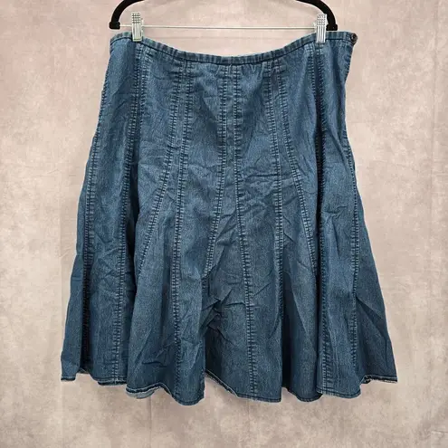 Larry Levine  Women Stretch Blue Denim Jeans Flare Knee Length Skirt Size 18W