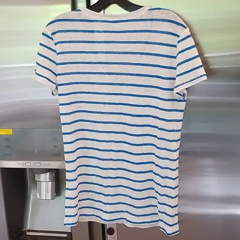 Michael Stars 💕💕 Blue Striped V-neck Tee 100% Linen Small S NWOT