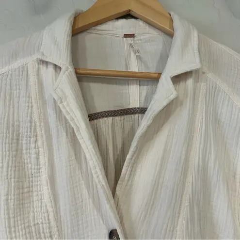Free People  Gauze Button Shirt Womens Small White Long Sleeve Oversized Boho Top