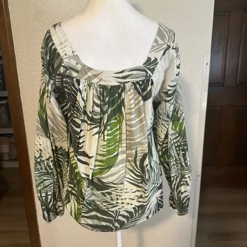 Elie Tahari Tropical Palm Leaf Print Square Neck Blouse Top M bohemian