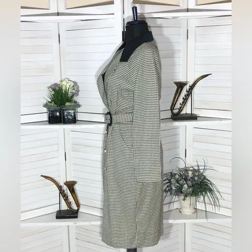 Vtge 90s Willowridge houndstooth black white long trench coat dress USA made L Size L