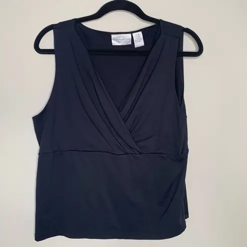 AB Studio Y2K Black Slinky Blouse Knit Ring Ruched Bust Sz XL